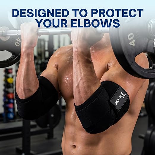 Elbow Wraps for Weightlifting – 40” Long Adjustable Compression - Elbow Sleeves Weightlifting Men with Hook-and-Loop Closure – Support for Heavy Pressing, Strength Training & Lifting Stability