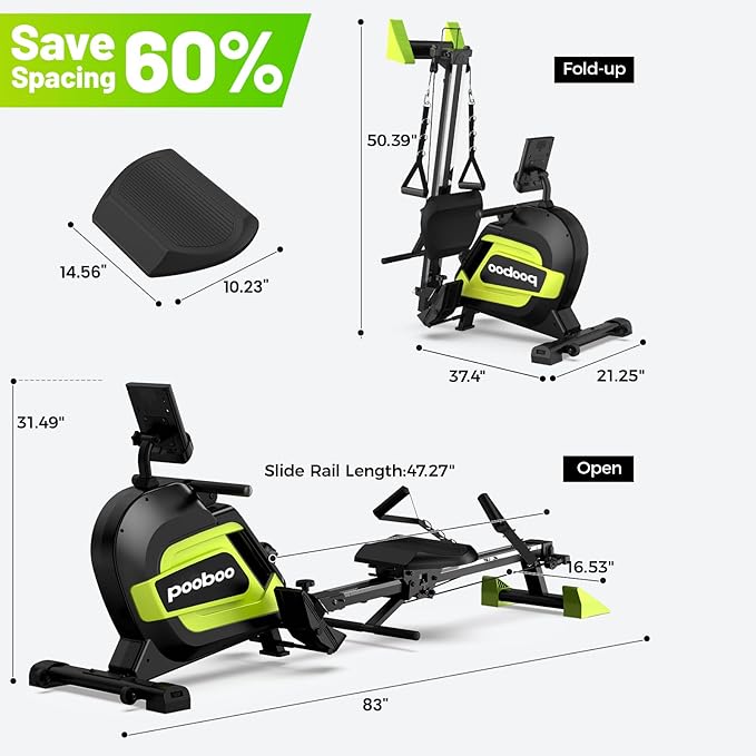 pooboo Rowing Machine for Home, Max 360 LBS Magnetic Rower with APP and LCD Monitor, Tablet Holder, Upgraded Rowing Machines with Comfortable Seat Cushion