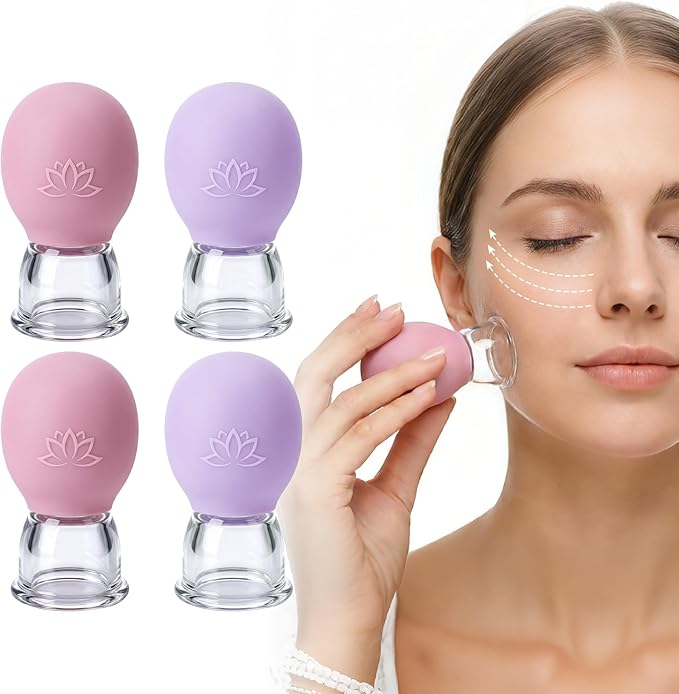 4 Pcs Facial Cupping Therapy Set, Silicone Face Cupping Kit for Massage, Anti Cellulite Cup Massage Tool Vacuum Suction Cup for Eye Face Vacuum Massager