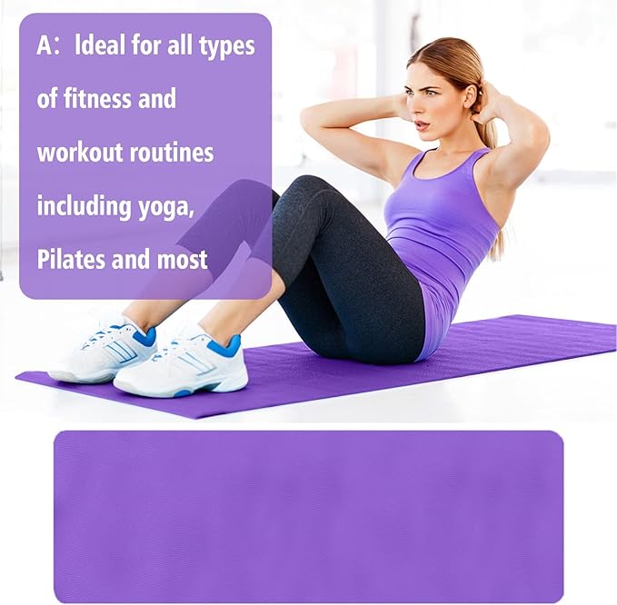 Hot Yoga Mat, 1/4" Non-Slip Extra Thick High Density Anti-Tear Exercise Mat with Carrying Strap,Soft Large Fitness Mat for Pilates,Gym,Home Workout,Stretching,Exercise,Fitness