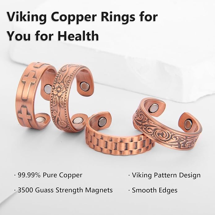 BioMag Magnetic Rings, Pure Copper Rings for Men Women, Adjustable Fingers Thumb Ring Jewelry Gift