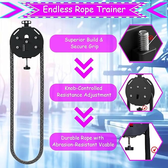 Resistance Trainer Machine, Endless Rope Trainer | Adjustable | Suspension Endless Rope Pulley System | Closed-Loop Nylon Rope | Home Gym Infinity Rope for Interval Resistance Training Red