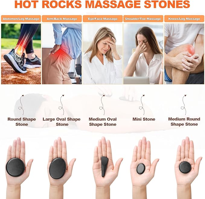Hot Stones Massage Warmer Kit, 21 Pcs Hot Stones Massage Set, Hot Rocks Basalt Massage Stones for Home Spa Warming Therapy Relaxing