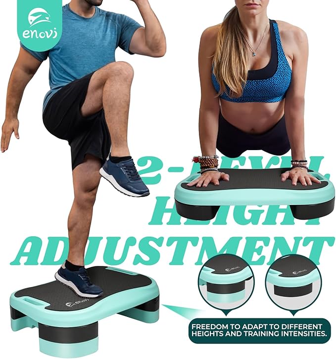 Basic Steppers for Exercise at Home, Aerobic Steppers, Exercise Step Platform with Soft cushion and 2 Adjustable Height Risers