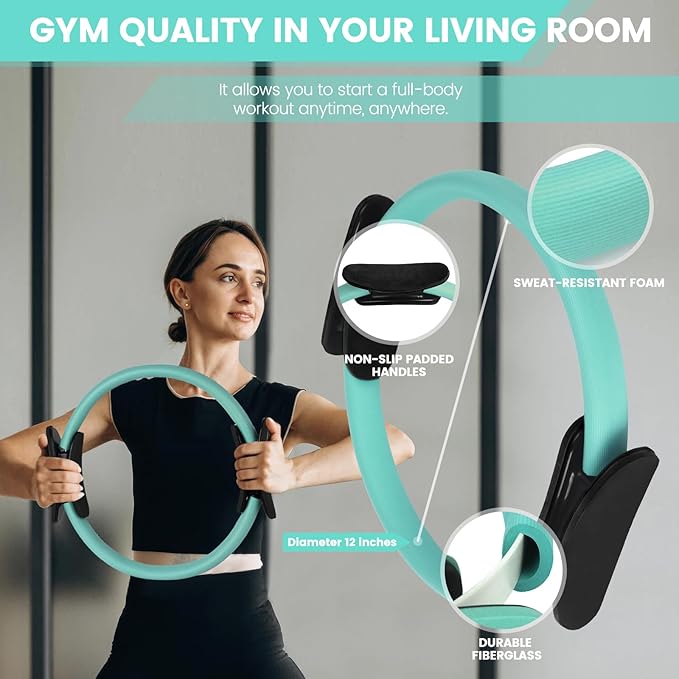 Home Pilates Essentials Kit for Women - Complete Pink Equipment Set with 9 Inch Yoga Ball, Figure 8 Resistance Band, Bands & Accessories, Ring for Beginners Workouts