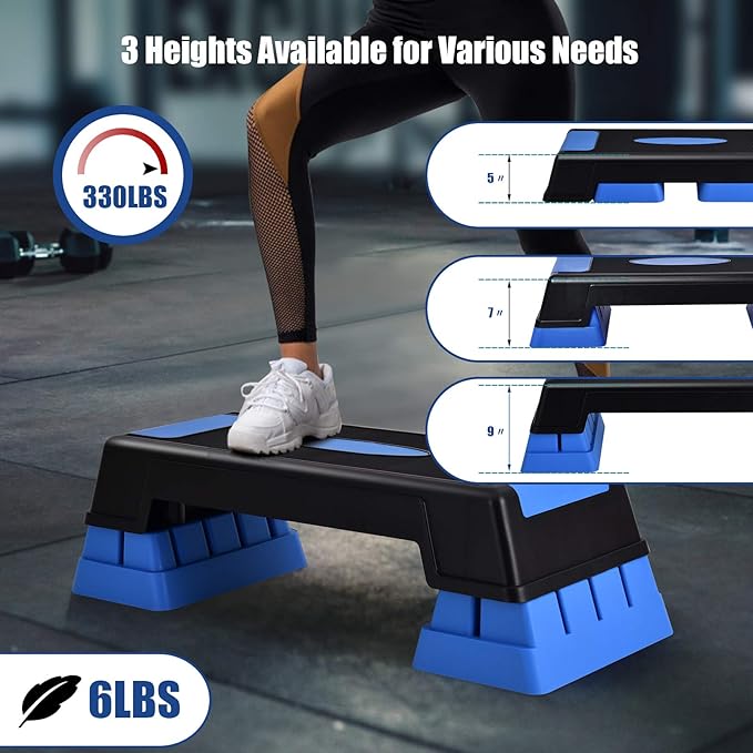 GYMAX Exercise Step Platform, 30” Aerobic Stepper with Risers, 5”-7”-9” Height Adjustable Non-slip Training Stepper for Home Gym Fitness