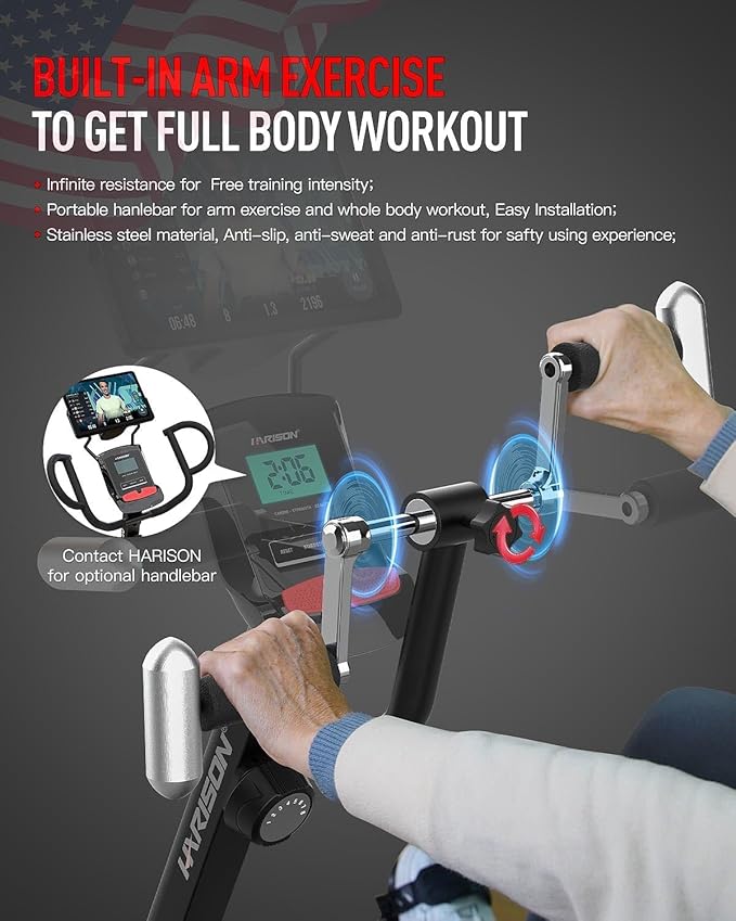 HARISON Exercise Bike 400 lbs Capacity, Easy Assembly Magnetic Recumbent bike for Adult and Seniors with Arm Exerciser , Recumbent Stationary bike for Home, 2 in 1 LCD Monitor and Tablet Holder (Same-day Shipping service）