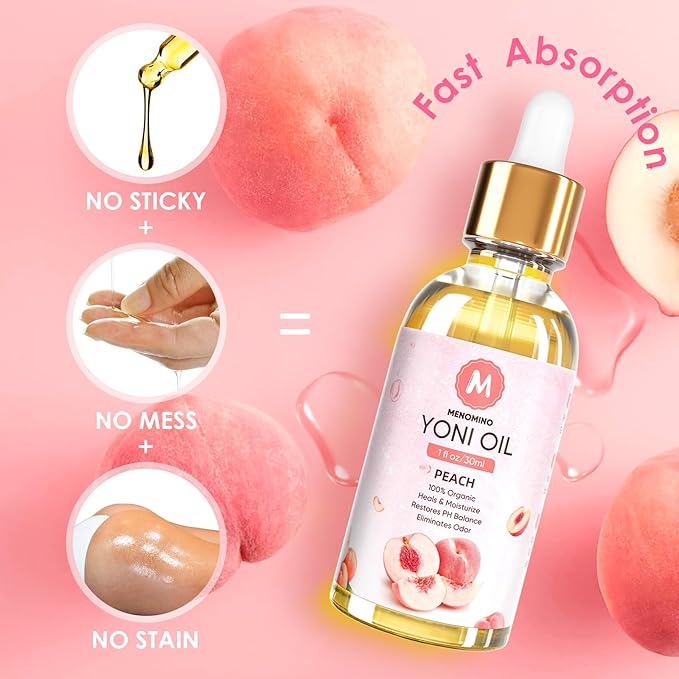 2 Pack Yoni Oil for Women, Organic Peach Feminine Care Product, 100% Natural Yoni Essential Oil, 1 fl oz/30ml/pc