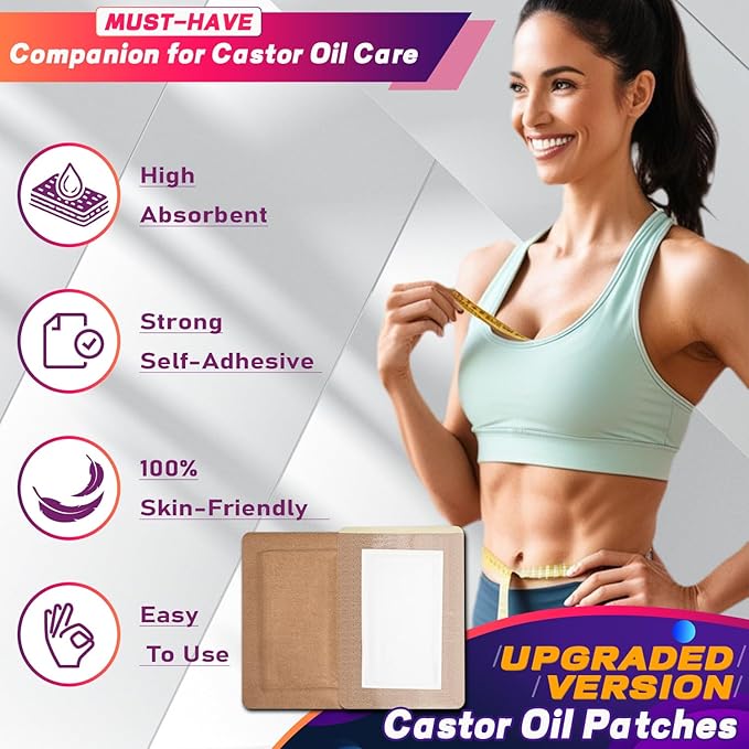 Castor Oil Pack Wrap Patch - Organic Cotton Castor Oil Belly Button Patch, Disposable Self-Adhesive Abdominal Pads, Portable Anti Leakage High Absorbent Patch for Multi-Area Use 15 PCS