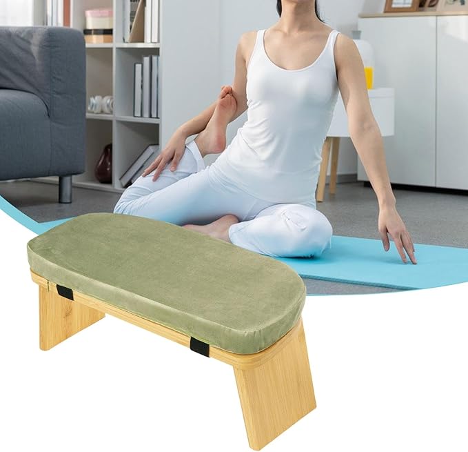 Yiju Meditation Bench Kneeling Stool Ergonomic Wood with Soft Cushion, Foldable, Portable Prayer Bench, Meditation Stool, Green