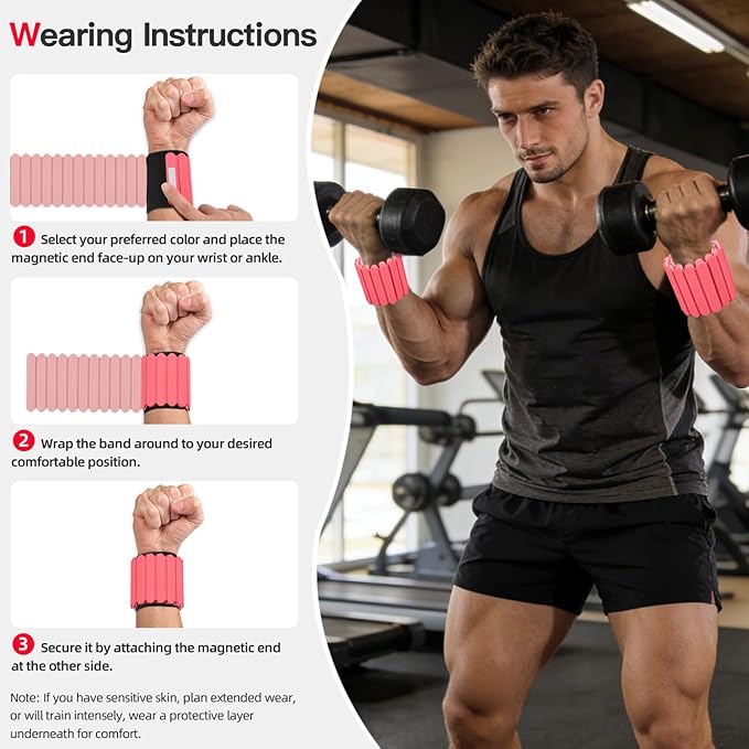 Abahub Wearable Wrist & Ankle Weights Set of 2, Stackable Magnetic Weighted Bracelet for Women, Waterproof Silicone Arm Leg Weights for Home Gym Workout, Running, Yoga & Pilates