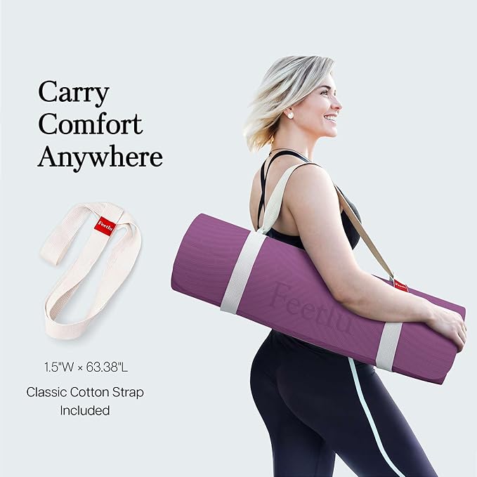 Extra Thick 12mm Exercise Mat – Non-Slip, Joint-Friendly & Cushioned Fitness Mat for Yoga, Pilates & Floor Workouts – Durable, Supportive & Includes Feetlu Classic Strap