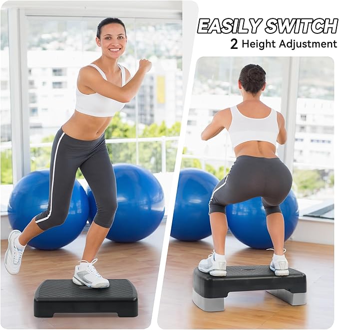 18" Aerobic Exercise Step Platform, Lightweight Portable Step Up Platform Trainer, Adjustable Height 3.9”5.9” for Home Gym