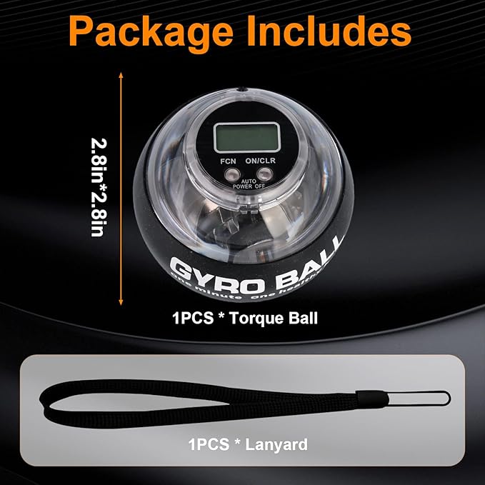 Torque Ball with Counter - Auto-Start Wrist Power Gyro Ball, Forearm Strengthener, Grip Strength Trainer, Hand Strengthening Devices, Wrist Trainer Balls, Finger Exerciser with LED Lights