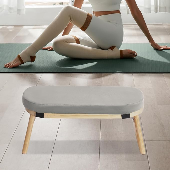 Meditation Bench, Portable Bamboo Meditation Bench Ergonomic Meditation Stool Comfortable Folding Kneeling Meditation Bench with Meditation Cushion for Longer Meditation (Gray)