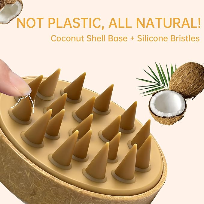 Nimiah Scalp Massager Hair Growth - Manicure Safe Scalp Scrubber Shampoo Brush with Coconut Shell Base & Soft Silicone Bristles for Dandruff Removal, Stress Relax & Deep Cleansing