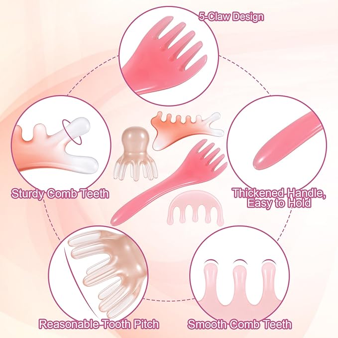 4 Pcs Head Massager Scalp Comb Resin Scalp Stress Relax Tool Gua Sha Five Claw Massage Tool Manual Head Scratcher Soothing Heads Relaxation Tools for Birthday Mother's Day Father's Day Gifts