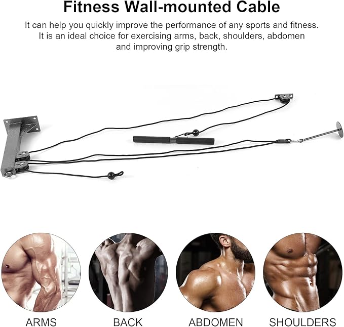 Acouto Wall Mount Fitness Pulley Attachment for Strength Training, Cable System for Home Gym Workout Equipment