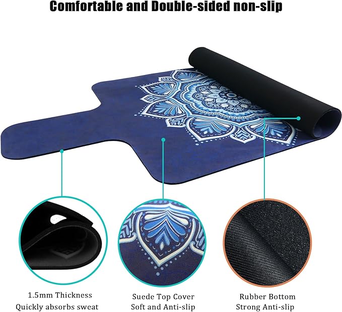 Non-Slip Pilates Reformer Mat Cover for Pilates Reformer Machine Equiment Extra Thick 1.5mm, 39 * 24inch,Mandala Flower Pantern