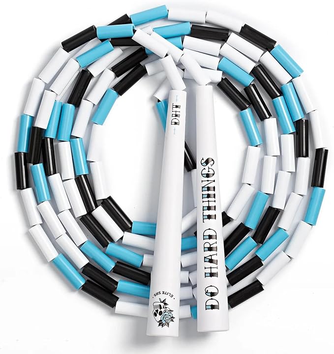 Elite Jumps - Do Hard Things Edge Beaded Jump Rope - For All Ages - Durable & Lightweight - 10ft Long Adjustable Rope - Tangle-Free - Shatterproof 1” Beads - Long Edge Handles