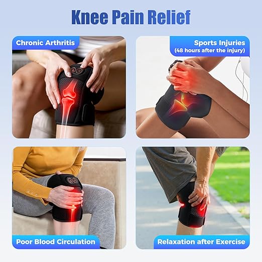 Knee Massager, Cordless Knee Heating Pad for Knee Pain Relief, Heated Knee Brace with Heat and Vibration Massage 30 Minutes Auto-off, Gifts for Seniors Women Men(Single)
