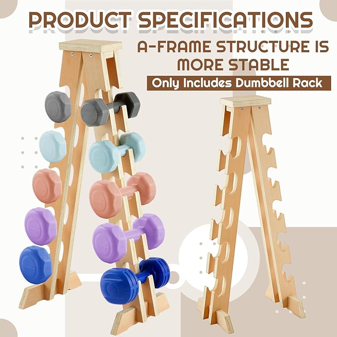 Collingmill 5 Tier A Frame Dumbbell Rack Stand, 200 Lbs Capacity Wooden Weight Organizer for Women Home Gym, Compact Birch Plywood Storage for Dumbbells Workout Equipment
