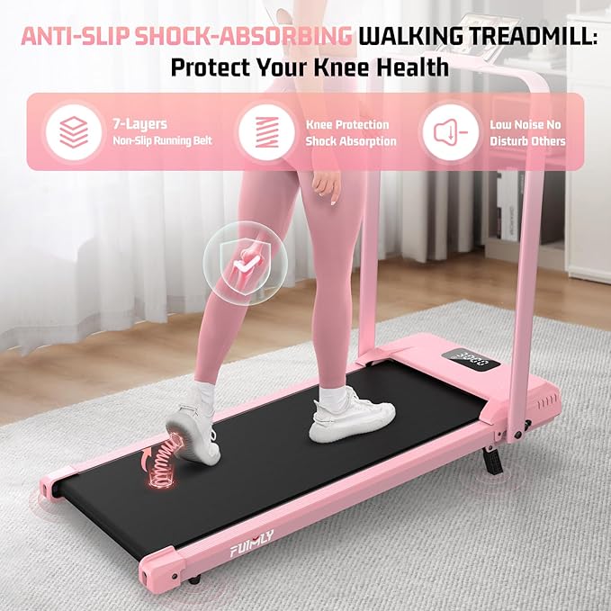 FUNMILY Upgrade Walking Pad Folding Treadmill with 12%/15% & Handle Bar, 3.5HP Foldable Under Desk Compact Treadmills for Home/Office/Gym, 400+lb Capacity, Shock Absorption