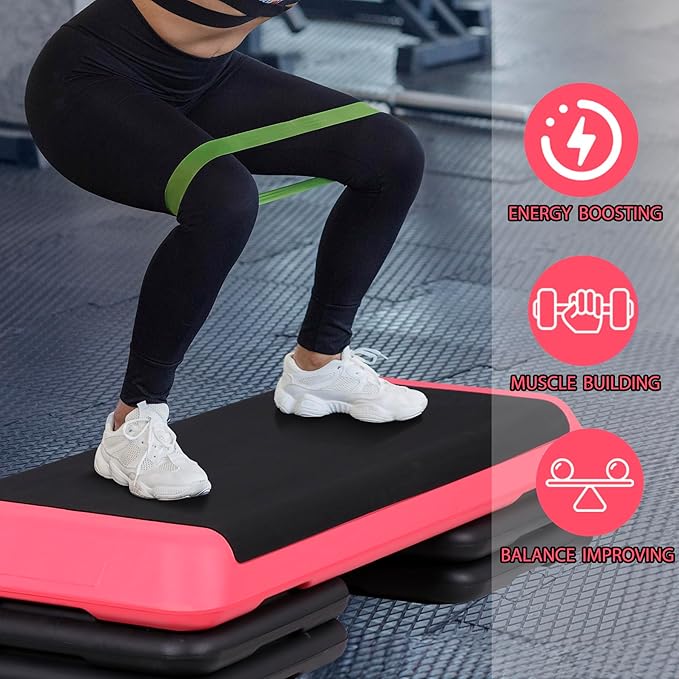 Smartxchoices 43 Inch Aerobic Stepper Adjustable Exercise Workout Step Platform Bench with 4 Risers 4" - 6" - 8" Height for Home Gym Fitness Training High Step Aerobics Platform