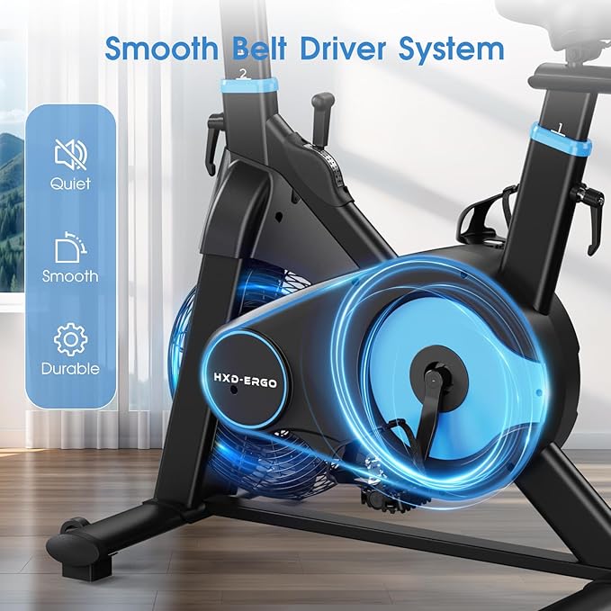 HXD-ERGO Exercise Bike, Magnetic & Air Resistance Indoor Bike, Stationary Bike for Home with Silent Belt Drive, Adjustable Resistance, App Compatible Cycling Bike with LCD Monitor, 350lbs Capacity Workout Bike