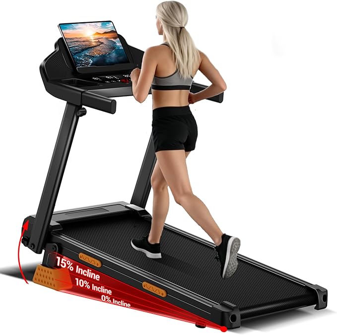 UMAY Treadmills for Home with Incline, 7-Layer Shock-Absorbing Foldable Treadmill with Led Screen & Handle Bar Up to Large Capacity, Powerful Walking Pad Treadmill Lower Noise