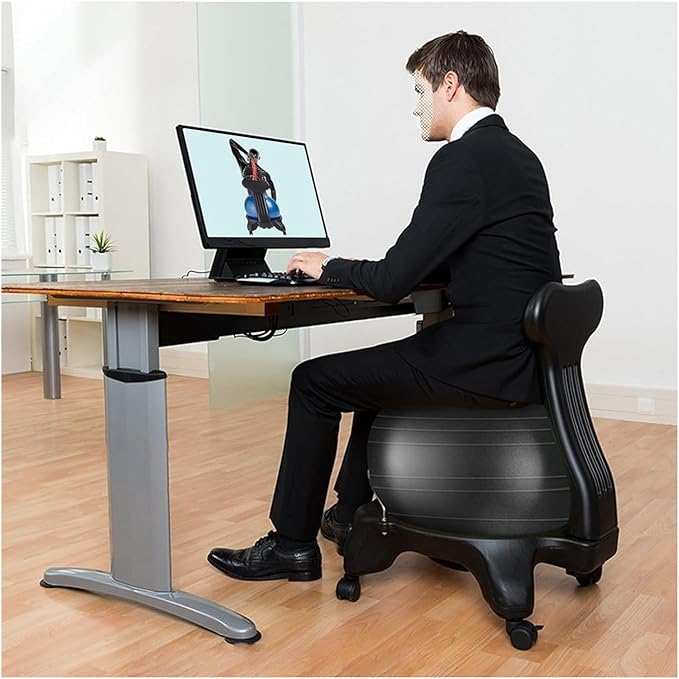 Yoga Ball Chair,Yoga Ball，Exercise Ball, Yoga Ball Chair Stability Exercise Ball Chair for Office Black Yoga Ball Chair with Wheels &Back Support Balance Ball Seat to Relieve
