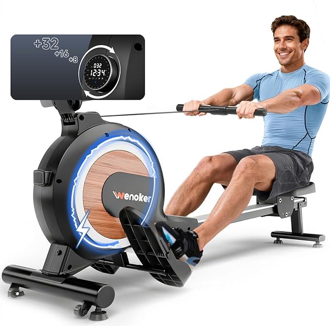 Rowing Machine for Home, Magnetic Rower Machine, 350 LB Weight Capacity, 16-Level Silent Resistance Row Machine for Gym Exercise Full-Body Workout Compact Rower with LCD Monitor Tablet Holder