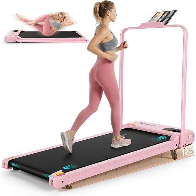 ANCHEER Walking Vibration Pad with 12% Incline & Handles,6 in 1 Foldable Under Desk Treadmill,350LBS Capacity/2S Folding/Low Noise Vibration Treadmills for Home/Office,8 Modes Control