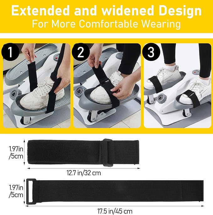 2PCS Bike Pedal Straps, Black Adjustable Leg Exerciser Traction Straps, Secure Stability for Elliptical Exercise Machine Under Desk Seniors Workout (Adjustable Length: 12.7-17.5 Inch)