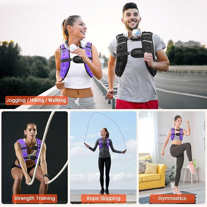 Weighted Vest, 6lb/8lb/10lb/12lb/16lb/20lb/25lb/30lb Weight Vest for Men Women, Body Weight Vests Adjustable with Reflective Stripe for Strength Training, Running, Workout, Jogging, Walking
