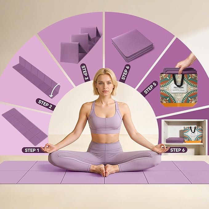 Foldable Travel Yoga Mat 72"x24"x0.24", Lightweight Non Slip Exercise Mat, Portable Folding Workout Mat for Yoga, Pilates, Stretching, Home Gym, Outdoor Fitness & Travel