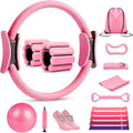 Pilates Ring Set 15 PCS, Home Pilates Essentials Kit for Women, 12" Pilates Ring and 9" Ball Set, Pilates Kit with Ankle Weights 2LB, Resistance Bands, for Toning & Better Me Gifts