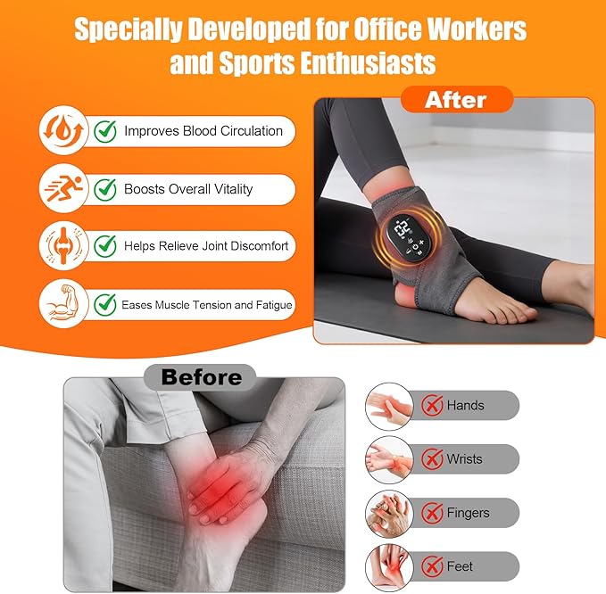 Foot Renew Massager for Neuropathy, with Red Light Therapy for Feet & Ankle, Infrared Neuropathy Foot Massager with Heat, 8 Massage Modes, 20 Intensity Levels, Wearable Ankle & Body Massager