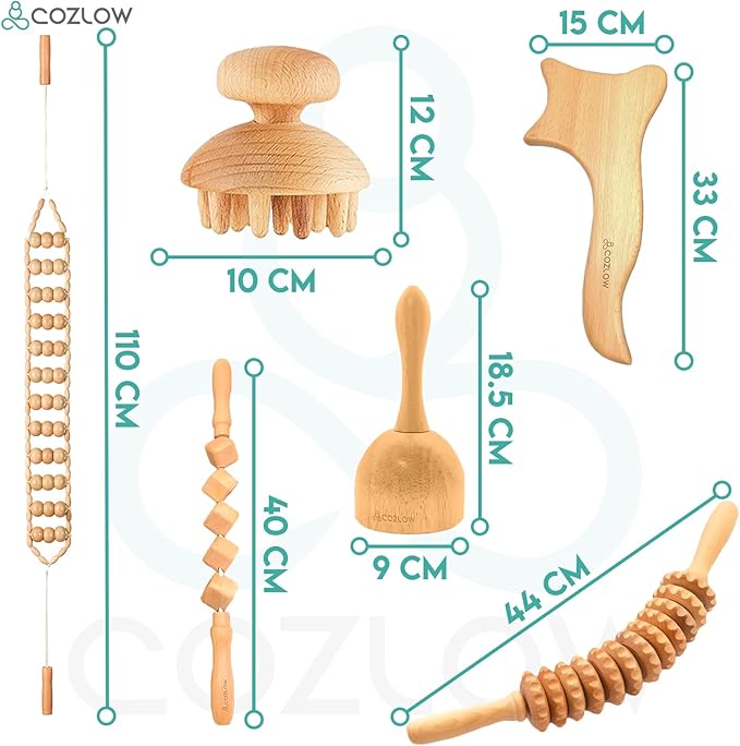 COZLOW 6-in-1 Wood Therapy Massage Tools - Professional Maderoterapia Kit for Body Sculpting, Shaping, Fascia Release & Lymphatic Drainage - Maderotherapy Helps Reduce Cellulite Appearance