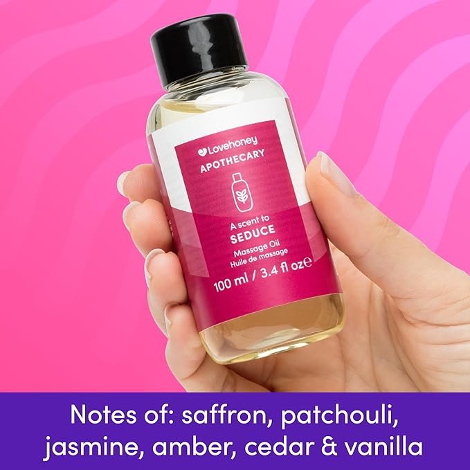 Lovehoney Apothecary Seduce Massage Oil 100ml - Sensual Massage Gel for Couples - Relaxing Body Massage Oil with Vanilla, Jasmine & Amber Notes - Vegan Friendly