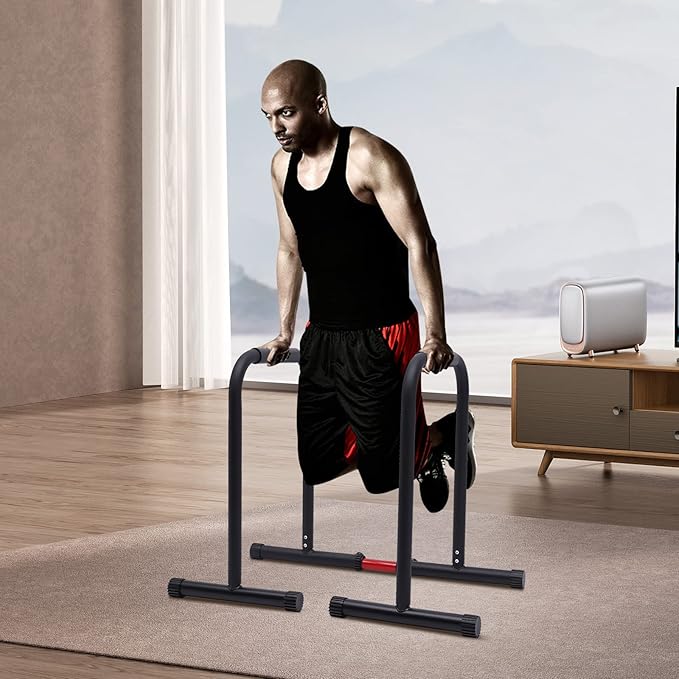Dip Bar, Dip Station Functional Heavy Duty Dip Stands Fitness Workout Dip bar Station Stabilizer Push Up Stand Adjustable Height, 440LBS Loading Capacity