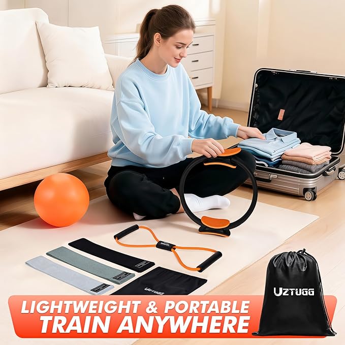 UZTUGG Pilates Equipment Kit at Home for Women, 4-in-1 Workout Essential Set with Pilates Ring, Fabric Resistance Bands, Figure 8 Resistance Band, Pilates Ball–Full Body Toning, Yoga & Stretching