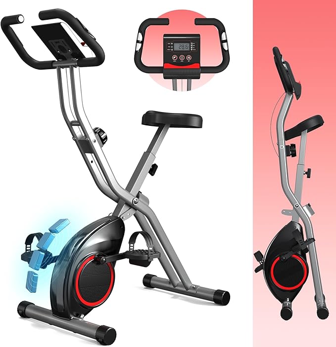 Foldable Exercise Bike for Small Apartments, Stationary Bikes for Home, Indoor Portable Cycling Bike with 16-Level Magnetic Resistance, 260LBS Capacity, 5.5 LBS Flywheel, for Small Space Workout 816