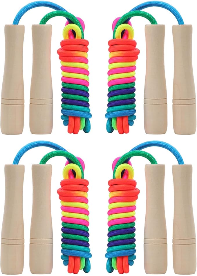 Jump Rope for Kids, Adjustable Toddler Jump Rope with Wooden Handle and Cotton Rope, Cute Skipping Rope for Boys and Girls Fitness Workout Exercise 8.5 Ft(Pink)