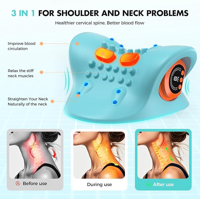 Smedz Neck Massager 2026 New Upgrade 3 in 1 Portable Massager with Heat &Comfortable Stretching–Adjustable Intensity for Neck & Shoulder Relaxation at Home, Office