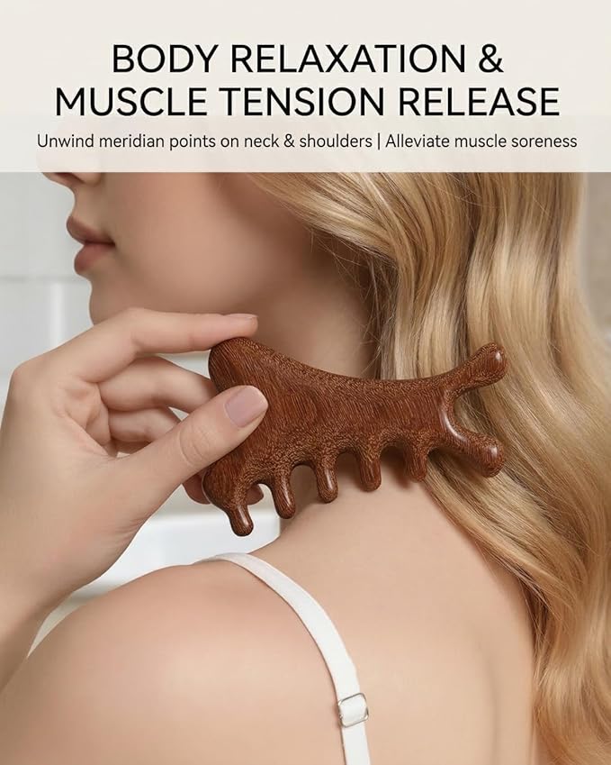 Tinuos 4-in-1 Wooden Scalp Massager Comb – Hair Growth Head Massager, Gua Sha Tool for Face & Body, Natural Wood Hair Scalp Massager for Stress Relief & Circulation
