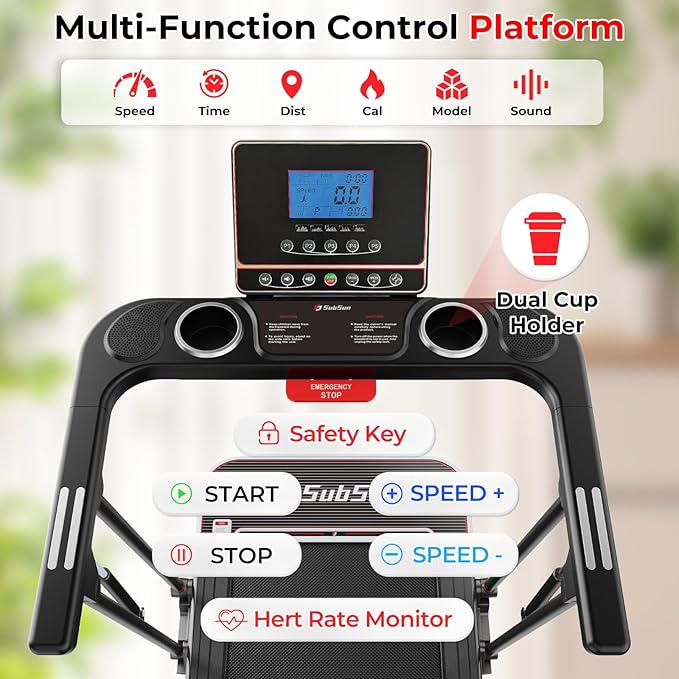 SubSun Foldable Treadmill for Home, Portable Walking Pad with Handle, Manuall/Auto/No Incline, 2.5HP Treadmill with 265 Lbs, Black/White