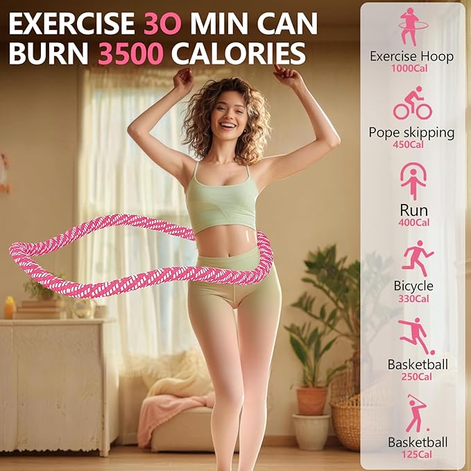 3 lbs Soft Spring Hula Hoop, Weighted Hoops for Adults, Foldable and Portable Hula with Body Tape Measure, Loss Fitness Hoop