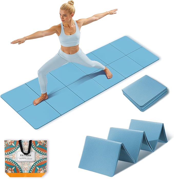 Foldable Travel Yoga Mat 72"x24"x0.24", Lightweight Non Slip Exercise Mat, Portable Folding Workout Mat for Yoga, Pilates, Stretching, Home Gym, Outdoor Fitness & Travel