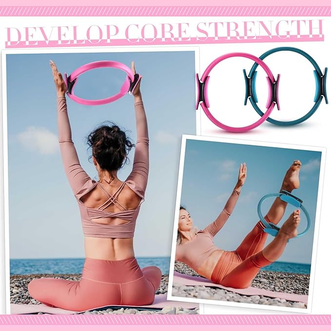 Poen Pilates Equipment Kit for Home Workout Pilates Ring and Ball Set for Women 12'' Circle Yoga Fitness Essentials Kit with Resistance Bands, Yoga Strap, Socks,Bag